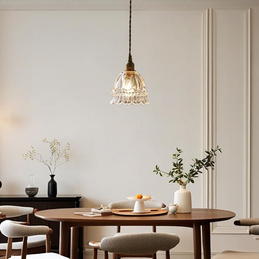 Lampada a sospensione in vetro stile campagna francese vintage floreale