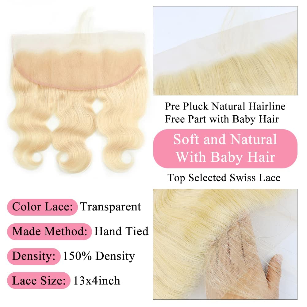 Blonde lace frontal 13X4 Lace Closure Blonde 613 Brazilian Hair Body Wave Closure 13X4 Ear To Ear Free Part Swiss Lace 100% Unprocessed Brazilian Virgin Human Hair 12 Inch - Image 3