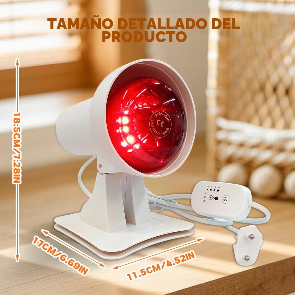 Lámpara infrarroja de 150 W, lámpara de calor roja con temporizador y temperatura ajustable, terapia de lámpara de luz roja para cara y cuerpo, calor profundo contra la fatiga muscular, ángulo