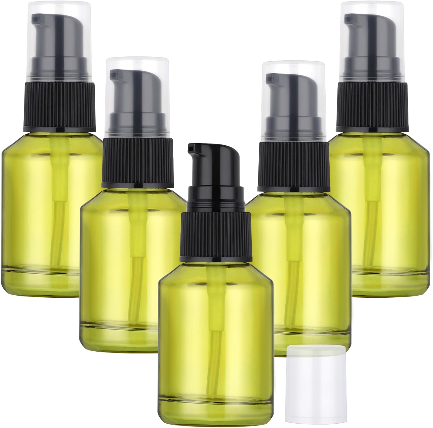Segbeauty 30ml Glass Pump Bottle, 5pcs Green Travel Container with Black Pump, Lotion Dispenser Bottles with Pump, for Essential Oils, Travel Accessories
