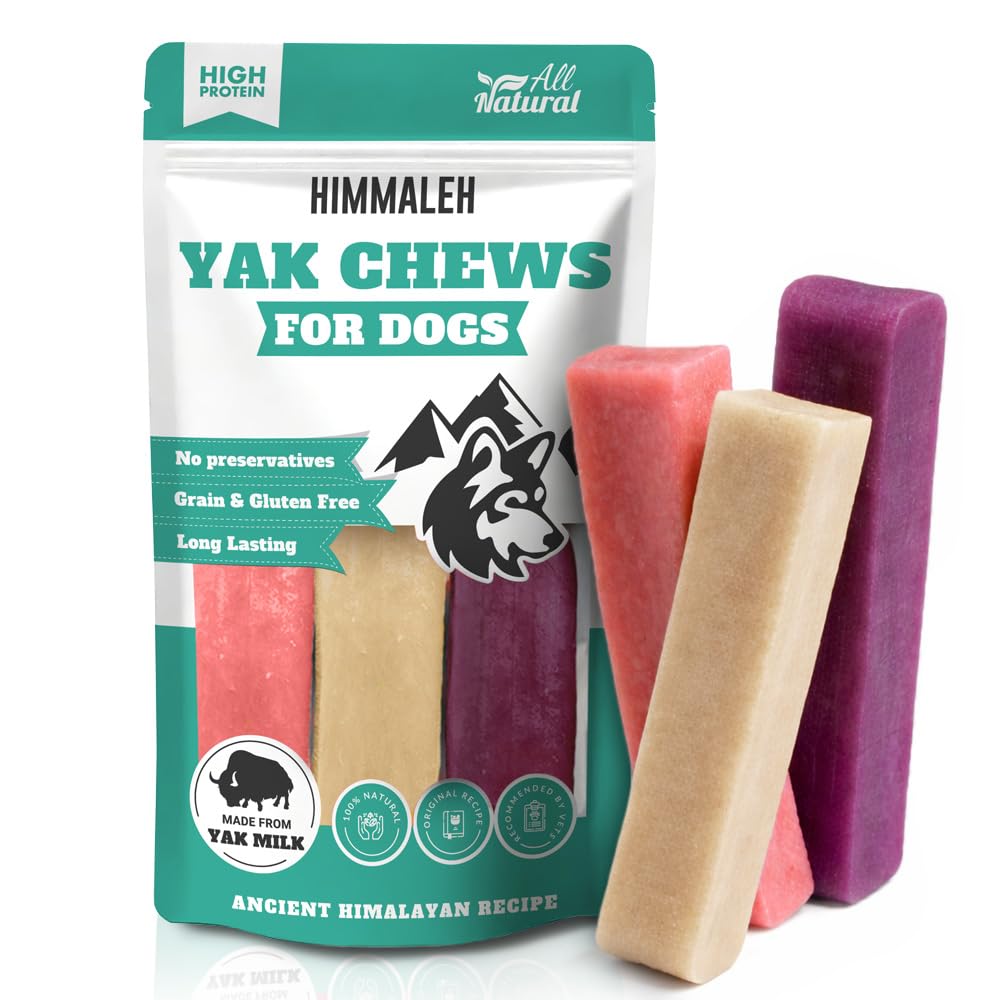 Himmaleh Yak Chews for Dogs Multipack Strawberry Blueberry Peanut butter - Yak chews for dogs Medium (pack of 3) - Protein Rich Dog Chews Long Lasting Natural - yak milk dog chew - Himalayan dog chews