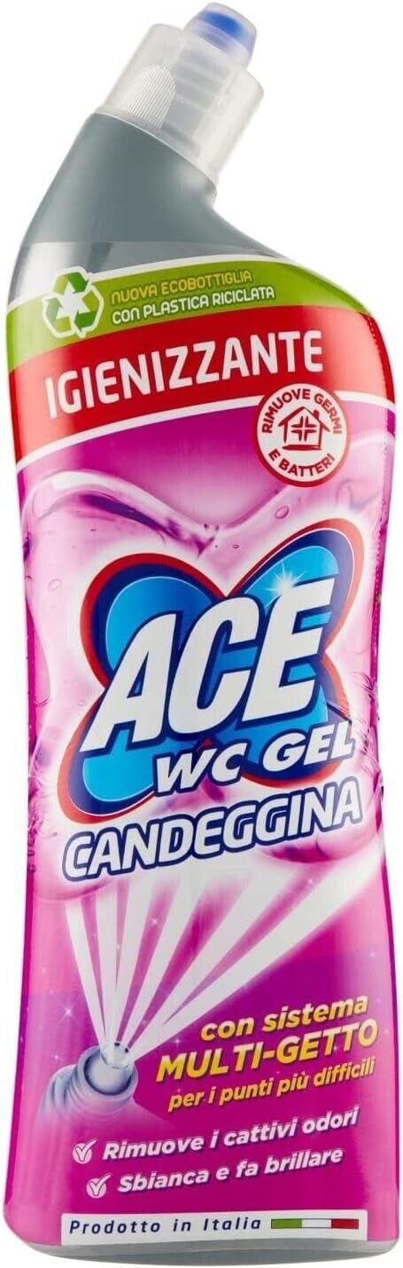 6x ACE Wc Gel con Candeggina, detergente per WC con sistema multigetto,700ml +1x Gingerino Recoaro Aperitivo Italiano 10cl IN OMAGGIO