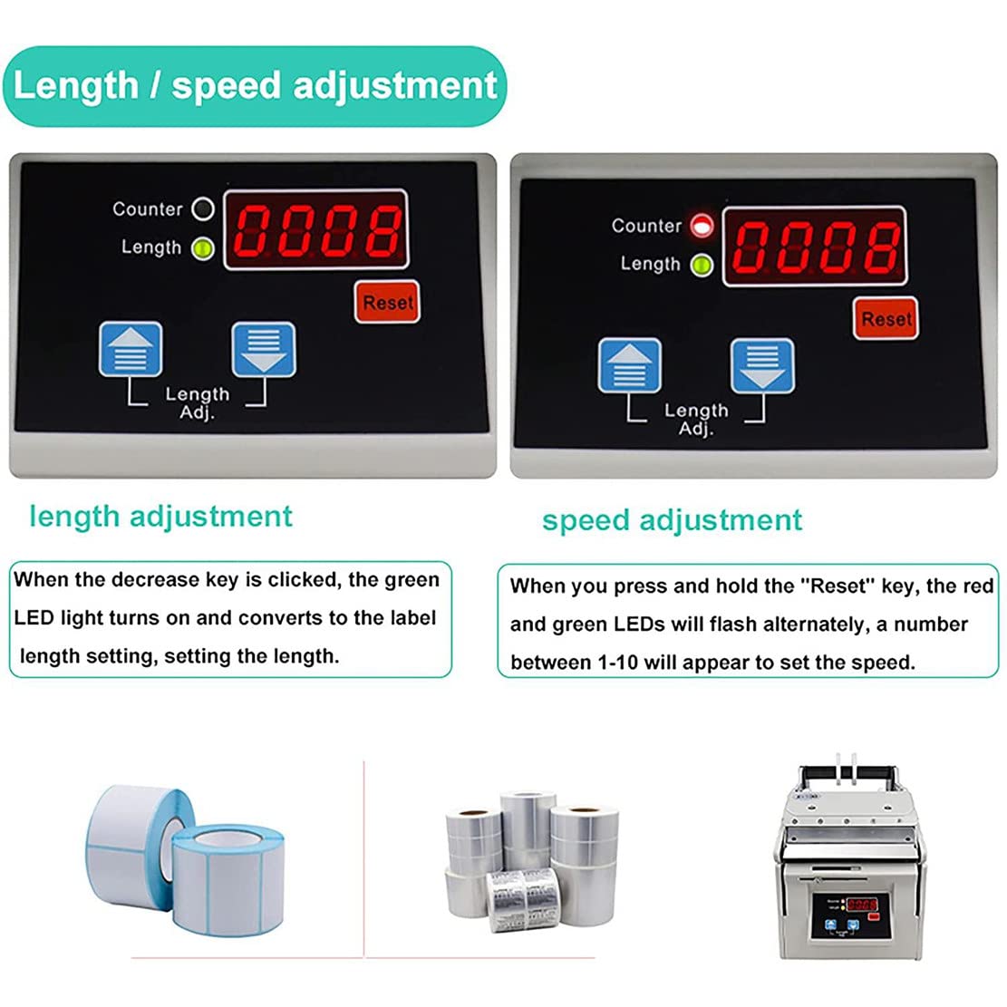 Distributore di etichette elettrico, spogliarellista automatico di etichette con fotosensore, 0-999999, velocità 1-10 pollici/s, per adesivi e pellicole