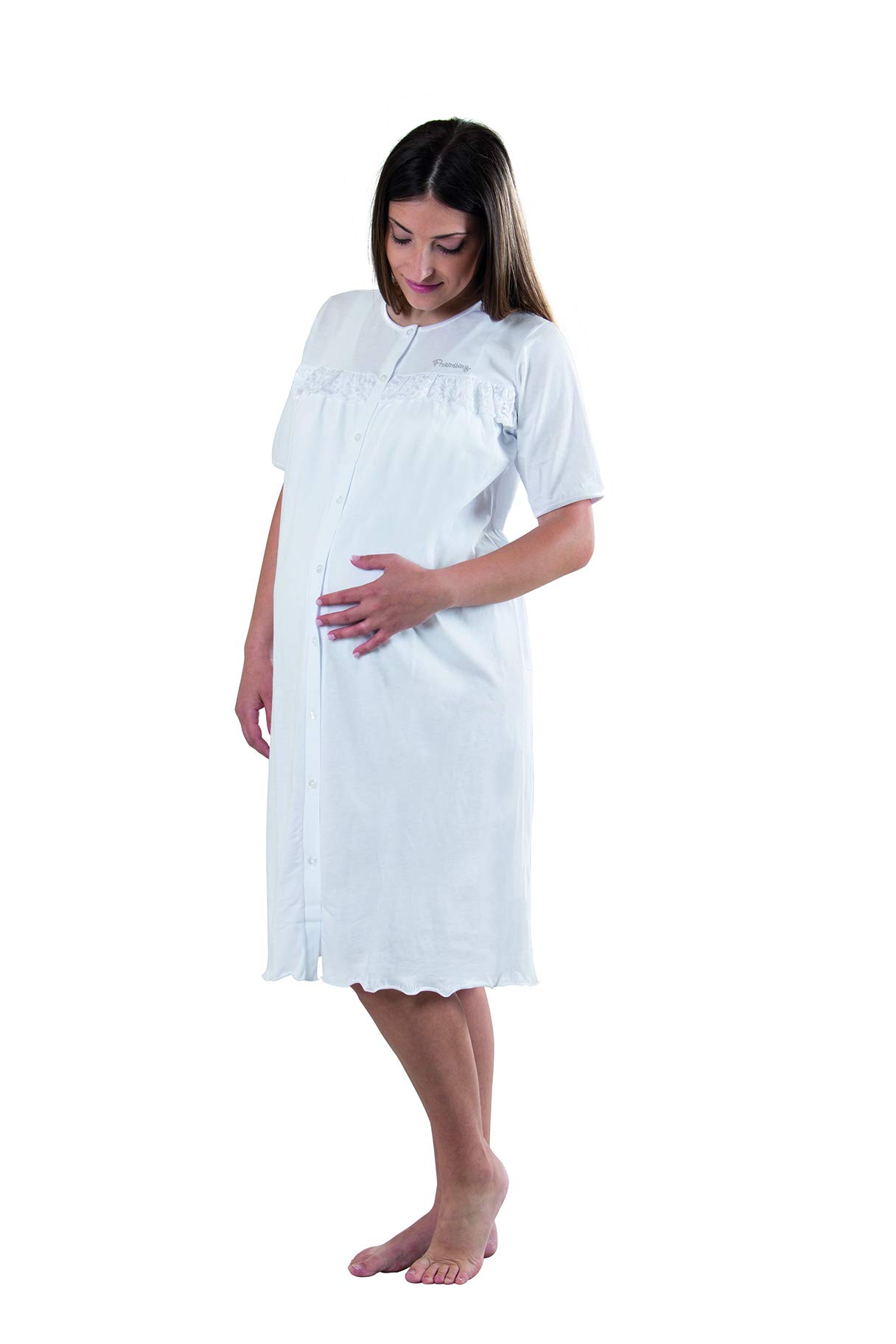Premamy - Camicia Clinica per Donna, Modello Svasato, Materiale Anallergico, Pre-Post Parto