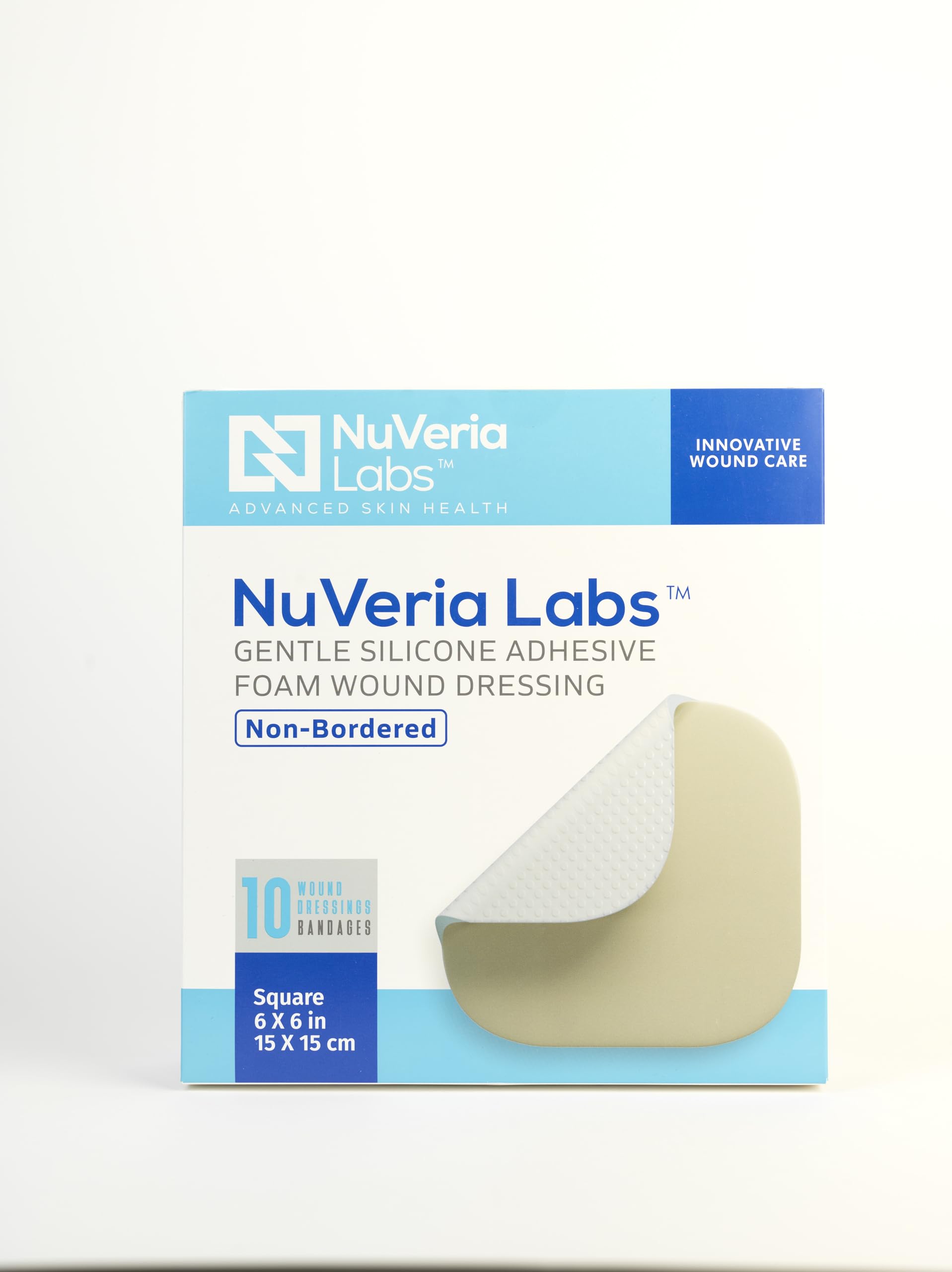 Hospital Grade Non-Bordered Foam Wound Dressing - Gentle Silicone Adhesive Helps minimize discomfort, 6 x 6, 10 Each/Box