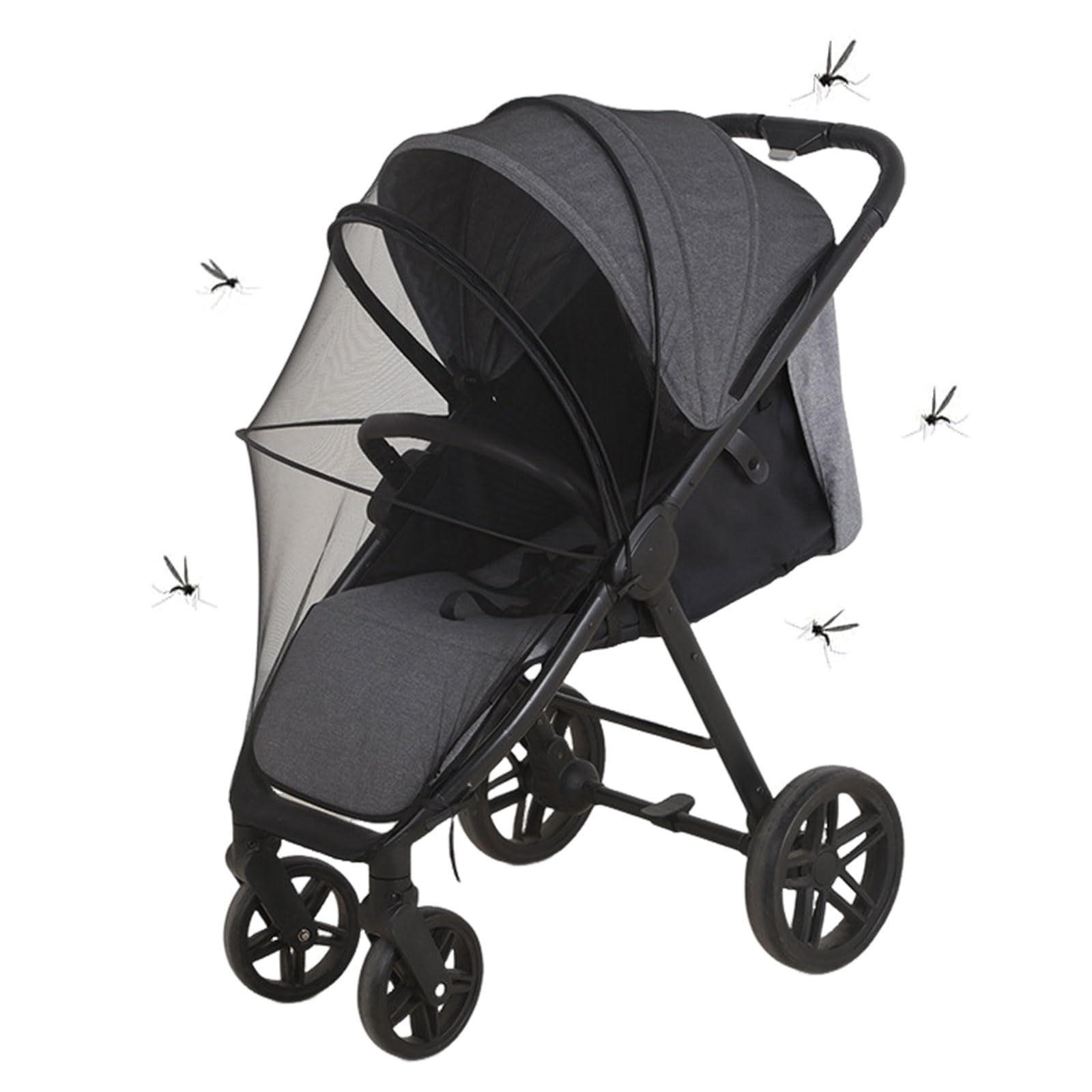 Mosquitera Carro Bebe, Mosquitera Bebé Universal, Respirable Red Antimosquitos Bebe con Cremallera, 3D PVC Support Red Antiinsectos Malla Encriptada, Lavable a Mano, Negro