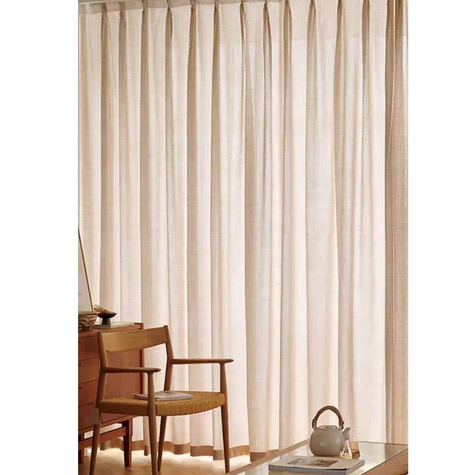 Rideaux Fenetre Chambre, Rideau Anniversaire Couleur Unie Coton et Lin Café Léger Voilage 86L x 115H CM Lot de 2