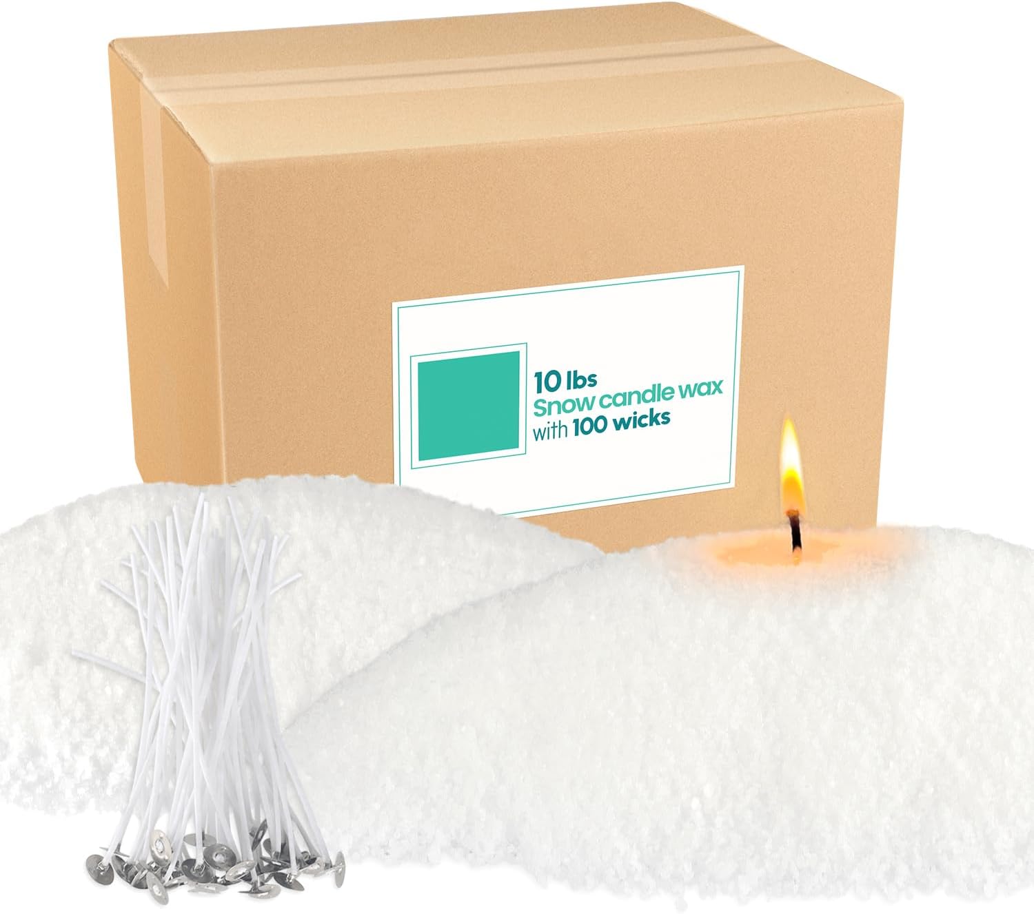 Wfmolcand 10 lb Natural Pearl Wax Sand DIY Set with 100 Wicks, Reusable, Continuous Burning, Unscented Candle Powder, Designed for Handmade Candles, Wedding Celebrations and Party Decorations