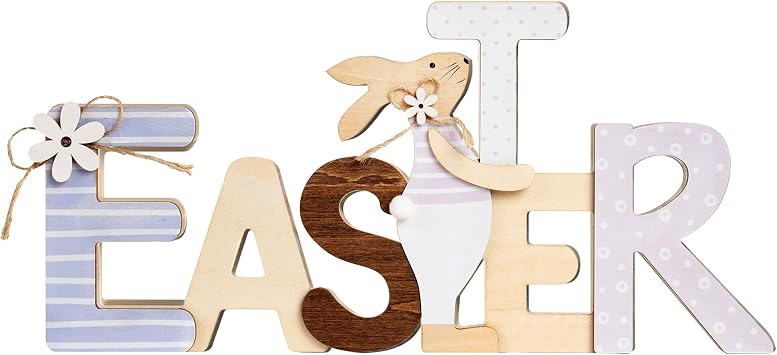Bunny Easter Gifts For Adults, Easter Basket Stuffers For Teens, Tweens, Wooden Easter Decor For Home, Tiered Tray, Tabletop, Office, Spring Farmhouse Rabbit Decoracion, Cute Rabbit Gifts Easter