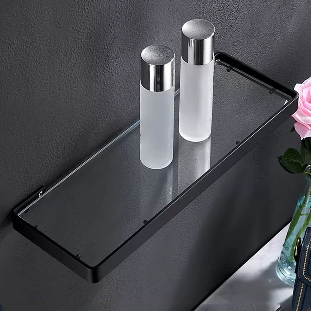 SaryEdge Wall Mounted Bathroom Shelf - Multifunctional Black Glass Shower Caddy & Spice Storage Rack - Floating Cosmetics - 35Cm Dressing Table & Kitchen Shelv,Brushed-35Cm