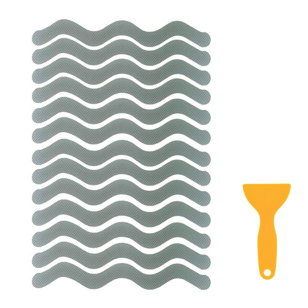HATOOLHA 24pcs Bathtub Non Slip Stickers, Shower Floor Safety Non Slip Wave Strips Anti Slip Stickers for Bathroom Tubs Stairs, with Scraper (Gray)
