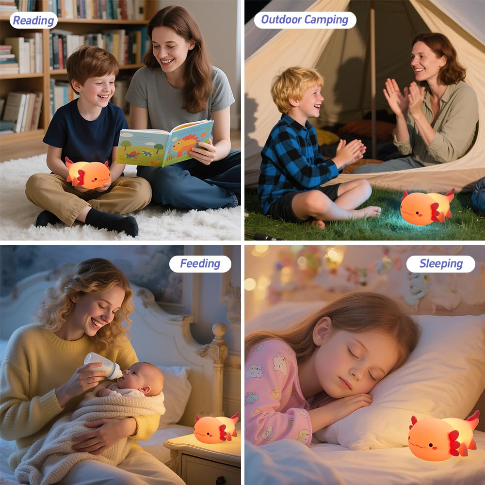 Cute Axolotl Night Light, Squishy Silicone Axolotl LED Night Lamp - Image 4