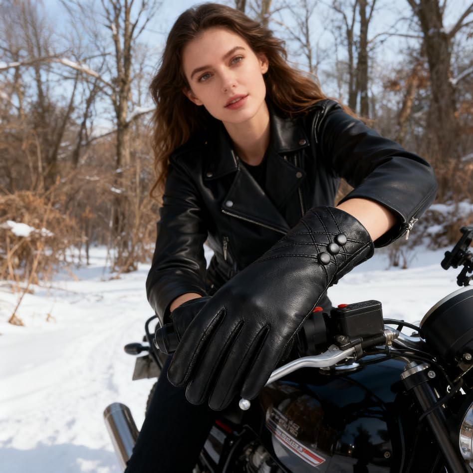 Women Winter Leather Gloves, Fashion Touch Screen Gloves for Texting, Windproof Soft Warm Lining Glove for Driving, Black - Image 6