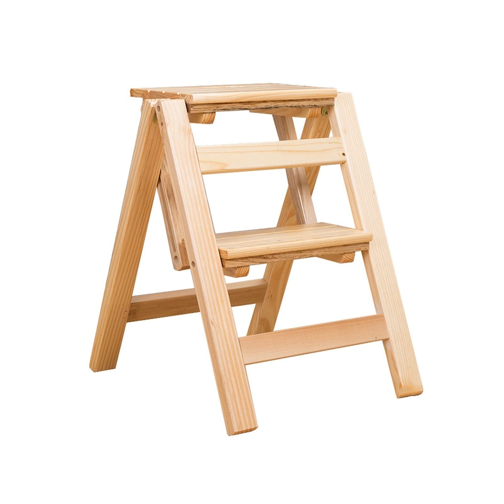 ZGYOZMNG Wooden 2 Steps Ladder Stool, Library Climb Ladder Step Stool Multifunction Stepladder Stairway Chair Foldable Step Ladder Chair Display Shelves (Color : White) (Wood Color)