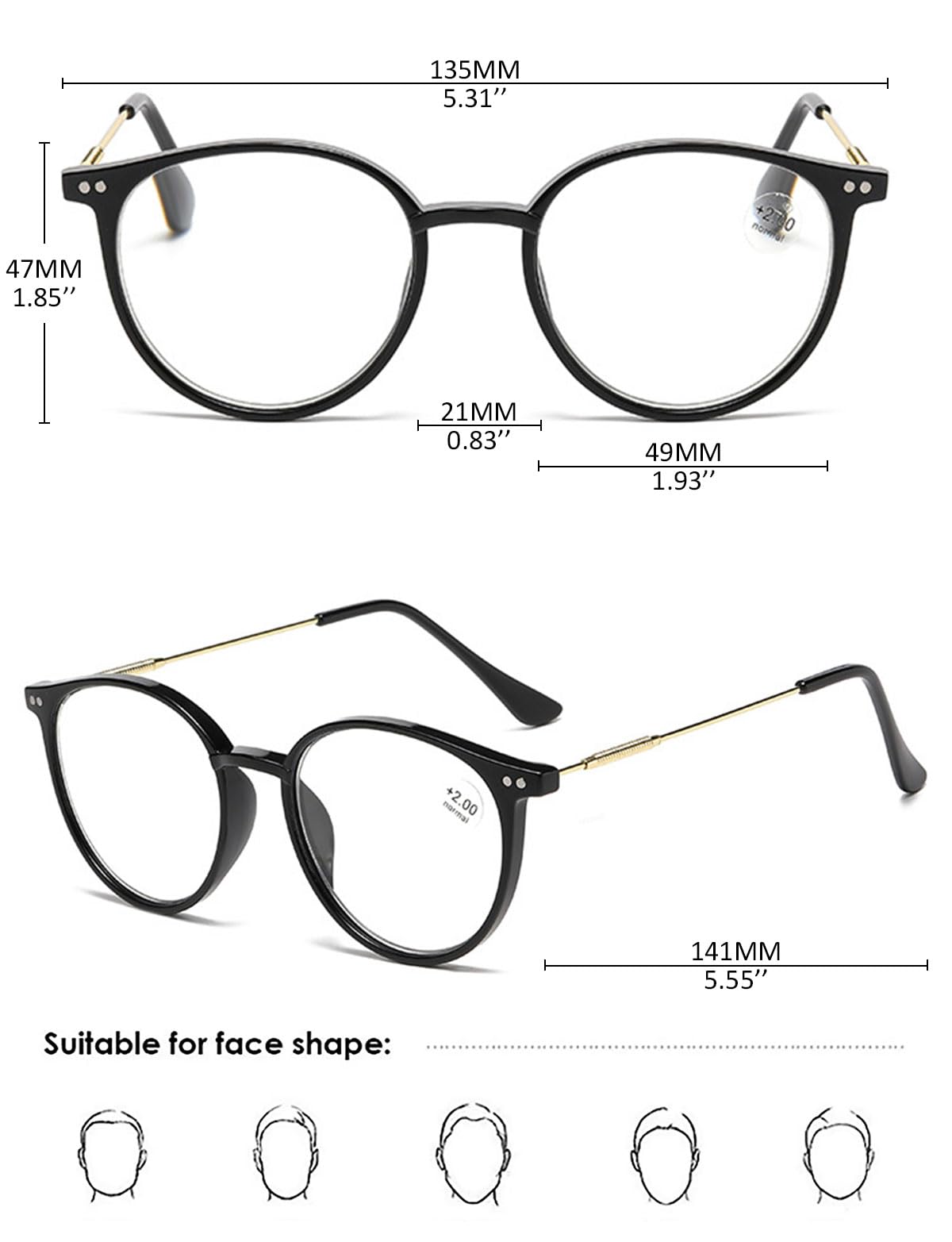KOOSUFA Runde Selbsttönende Lesebrille Photochrome Damen Herren Anti-Blaulicht Lesebrillen Metallbügel mit UV-Schutz Sonnenlesebrille Lesehilfe 0.0 1.0 1.5 2.0 2.5 3.0 3.5 4.0