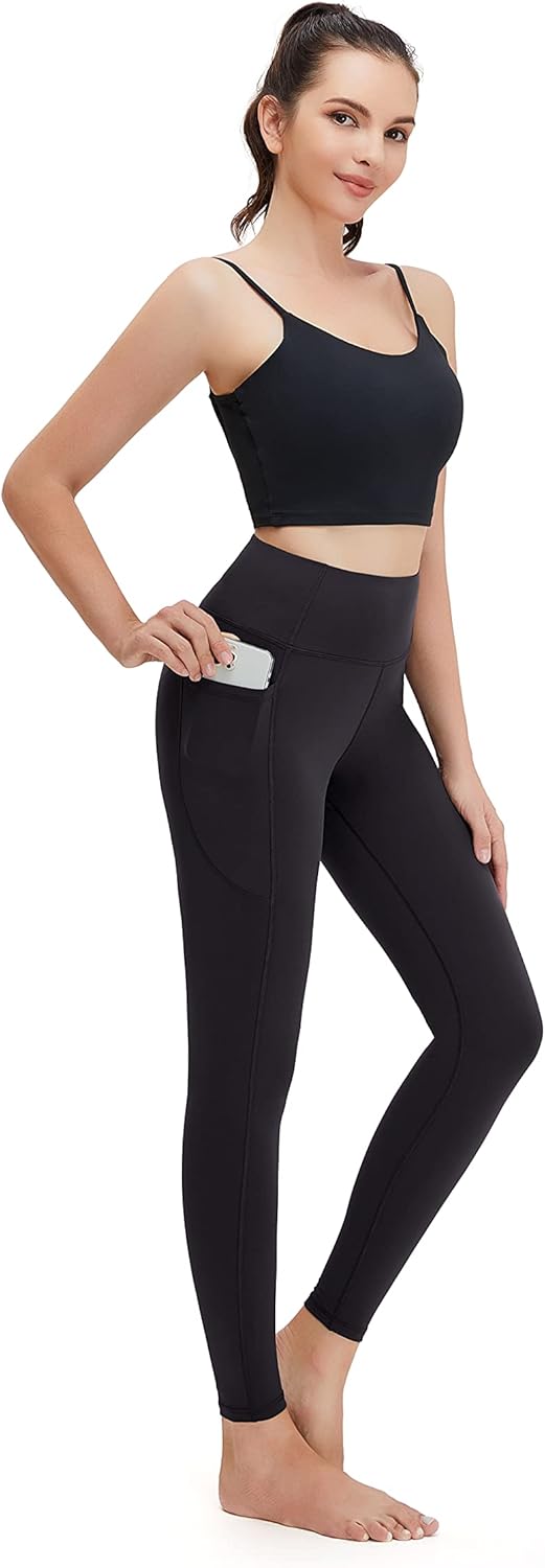 Workout Leggings for Women, 25" High Waisted Yoga Pants with Side Pockets