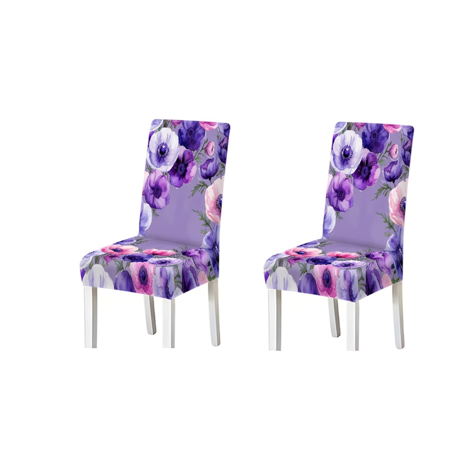 BOSUYBN Lavender Purple Pink Anemone Floral Print Dining Chair Covers, Stretch Slipcovers For Home Kitchen Dining Room Party, 2/4/6PCS Furniture Protectors for Home Dining Room(2PCS Chair cover)