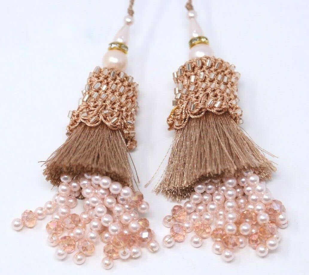 Feathers Creation 1 Pair 9cm Indian Tassel for Curtain Edge,Blouse,Lehenga,Wedding Dress Colorfull (9 cm, Rose gold, 1)