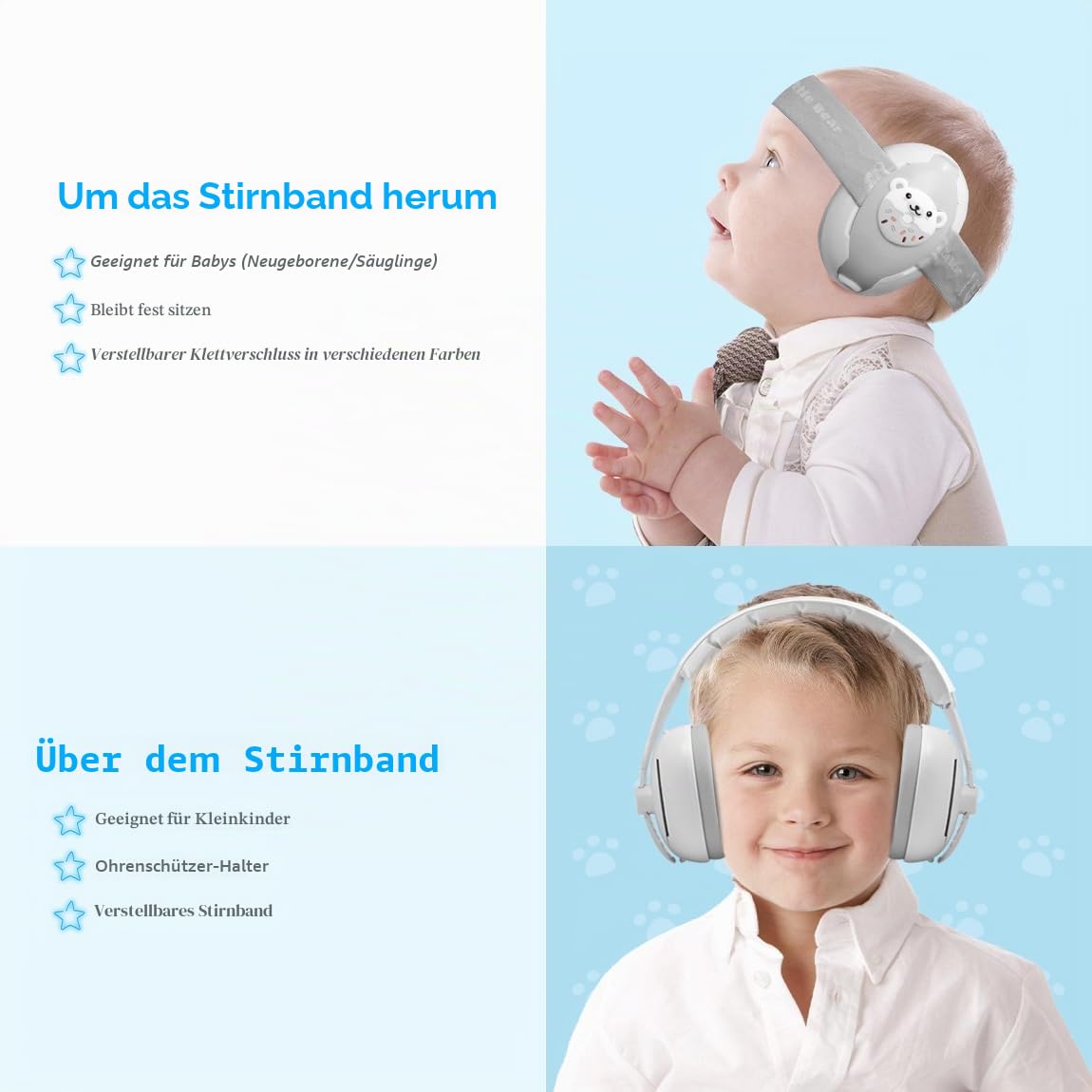 Baby Gehörschutz Ohrschützer, 2-in-1 Baby Kopfhörer, Neugeboren Ohrenschützer mit Geräuschunterdrückung & Verstellbares Kopfband, Gehörschutz für Kinder, Flugzeug Essentials