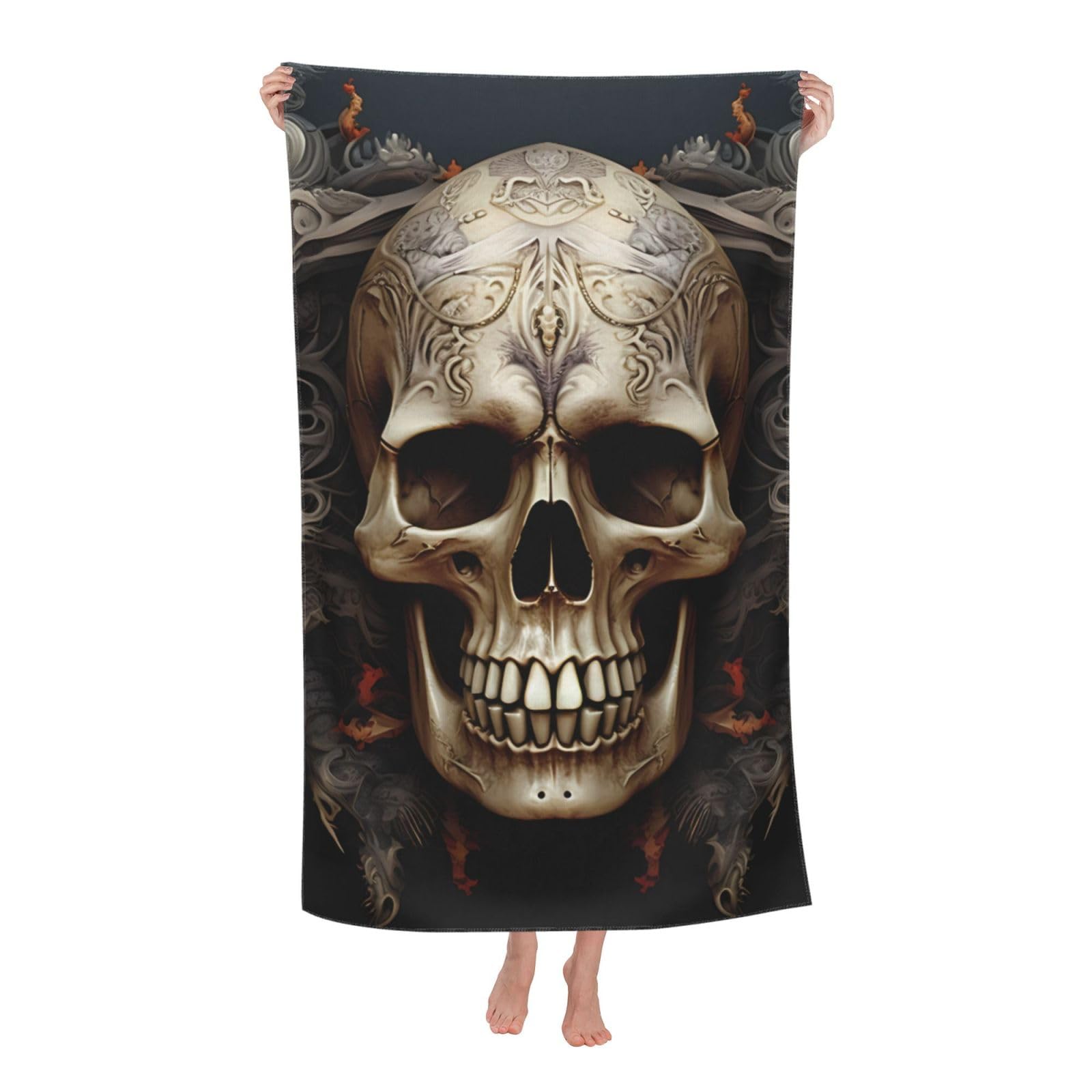 FodPand Skulls Beach Towel Oversized 52 x 32 in Sand Free Pool Swim Towels for Adult Travel Blanket Lightweight Quick Dry Absorbent Bath Towels Cruise Vacation Accessories