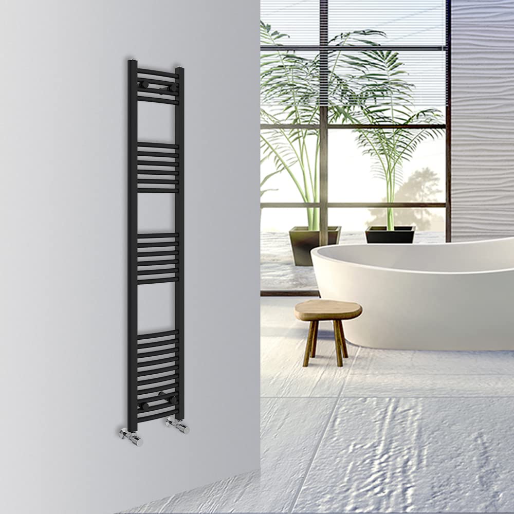 Warmehaus Curved Bathroom Heated Towel Rail Warmer Radiator Central Heating 1600x300mm - Black