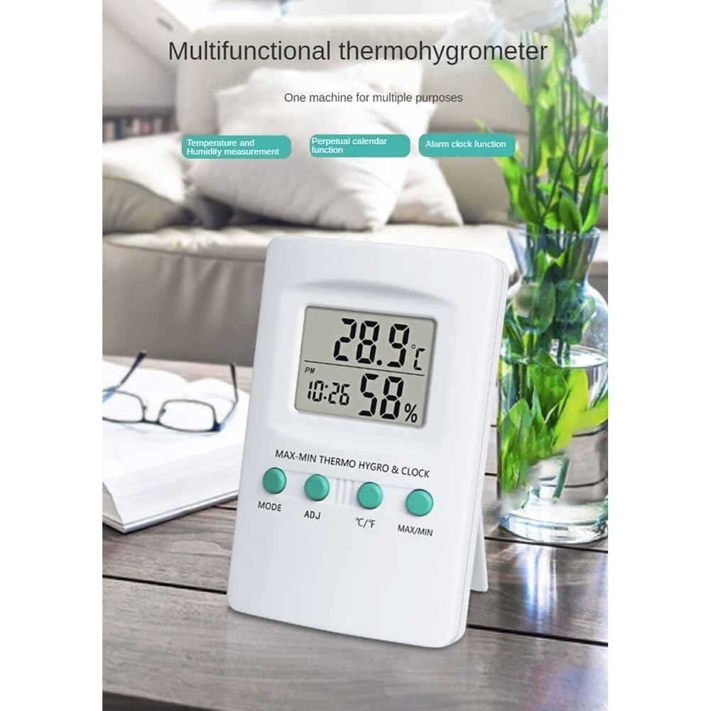 Misuratore di temperatura e umidità digitale multifunzione con orologio e funzione di temperatura e umidità ℃/℉ for la famiglia e l'ufficio