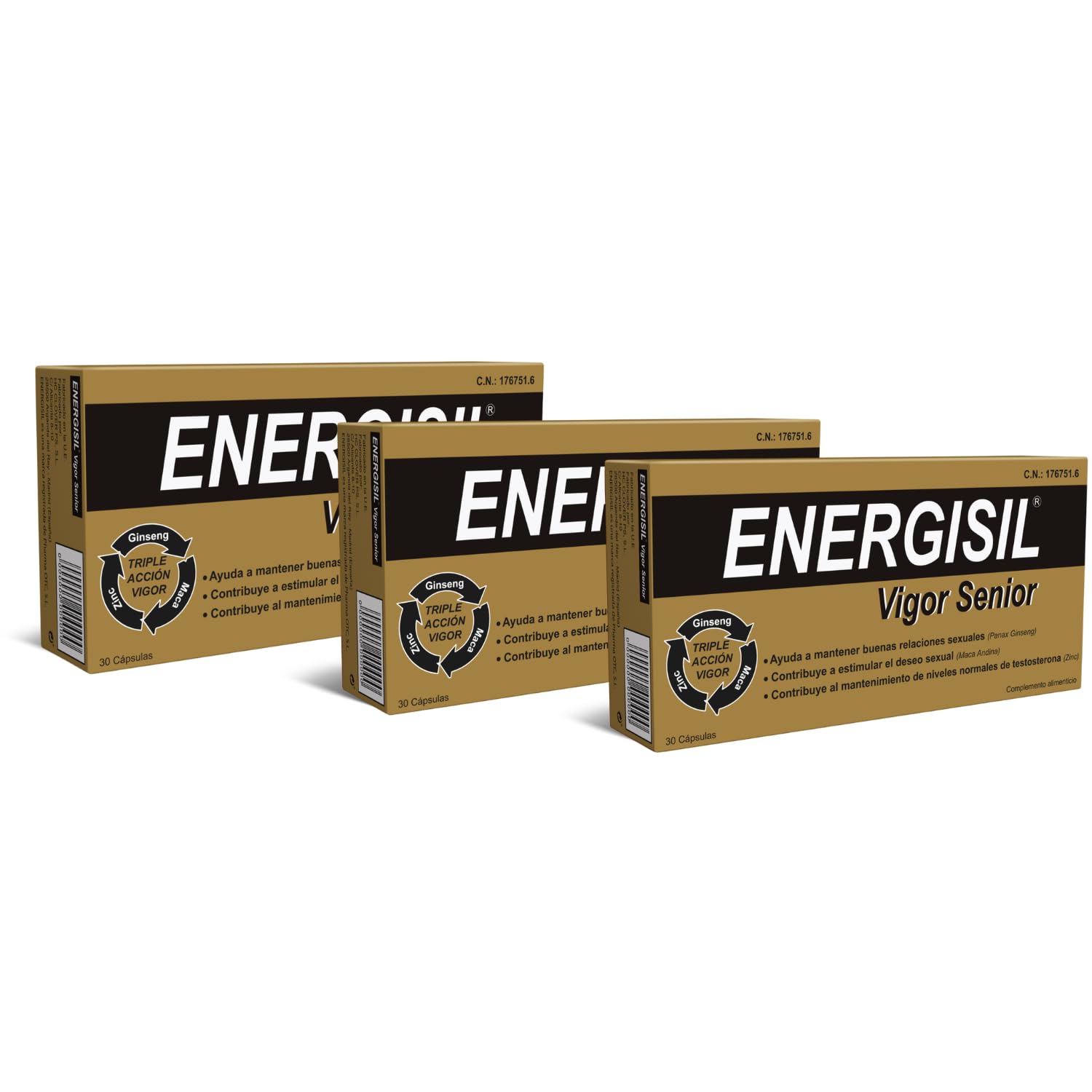 Energisil Vigor Senior 30 Cápsulas - Pack de 3 Unidades - Ayuda a Mantener buenas Relaciones Sexuales y a Estimular el Deseo Sexual - con Ginseng, Maca, L-Arginina, Selenio, Vitaminas y Zinc