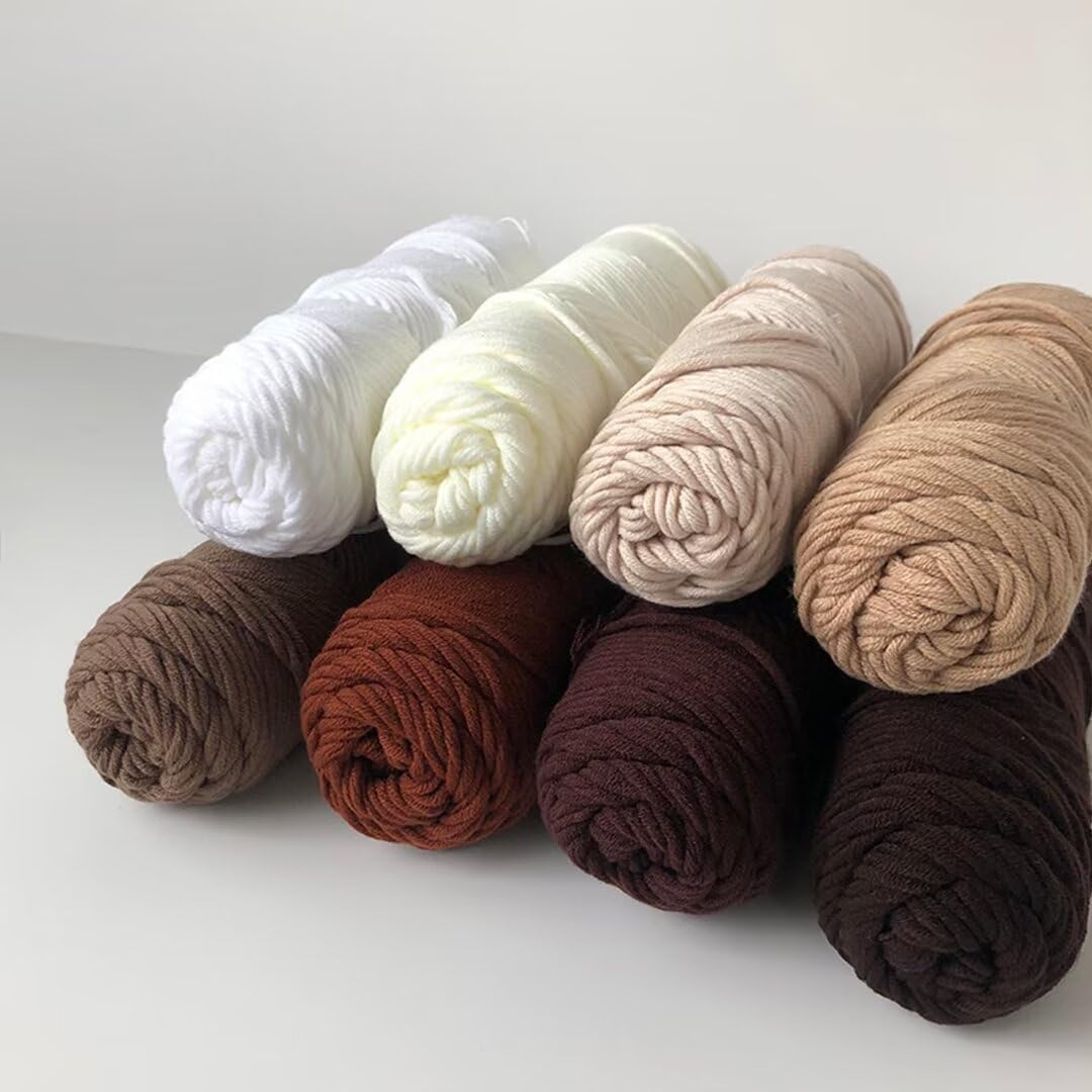 Fil chenille épais, Boules de fil à tricoter 100 g, 8 brins, 3 mm d'épaisseur, 110 130 m par boule(8 Rollsbrown,200g/roll)