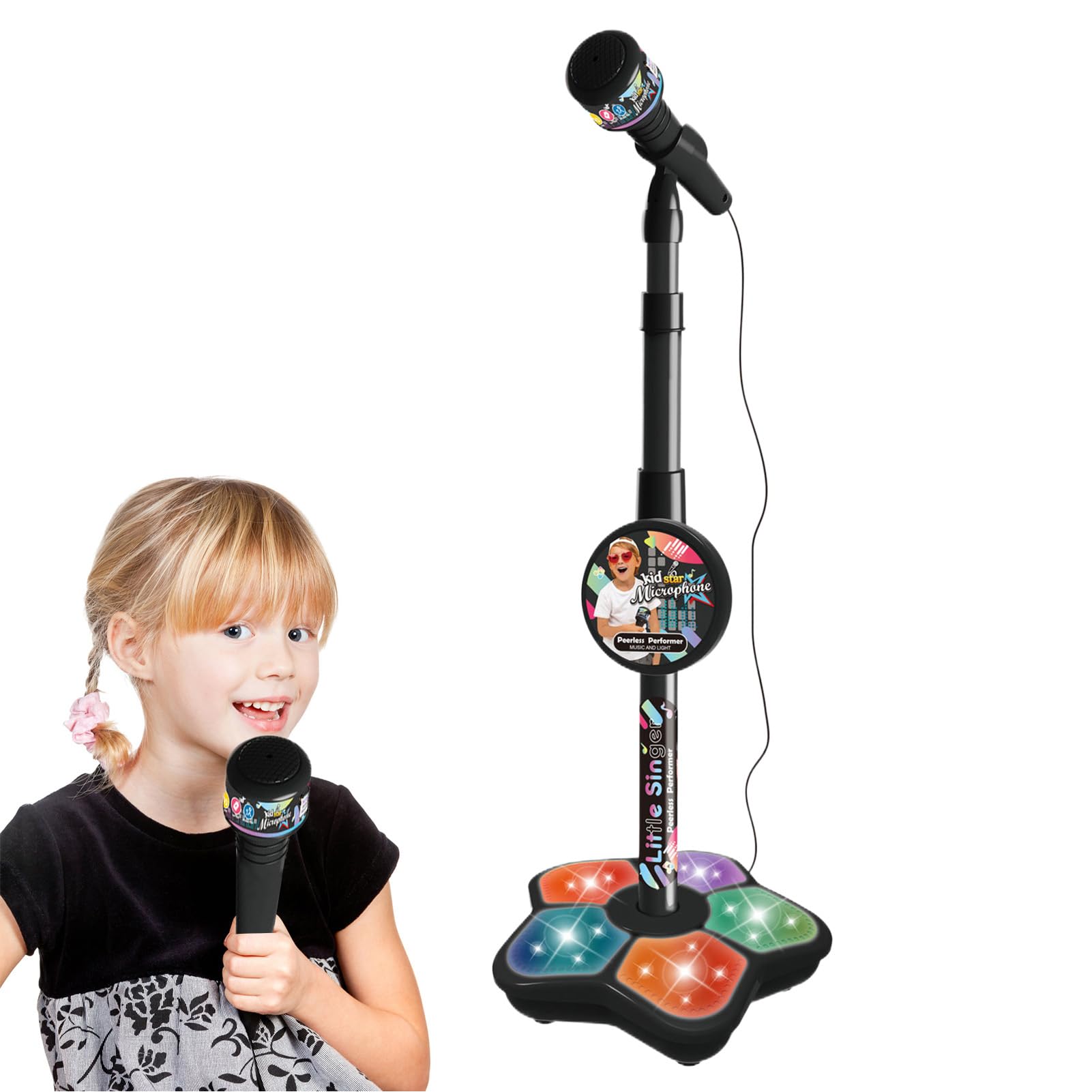 Imtrub Toy Microphone, Kids Microphone and Stand Childrens Karaoke Machine with Lights for Girls Boys Kids 3 years +, Birthday