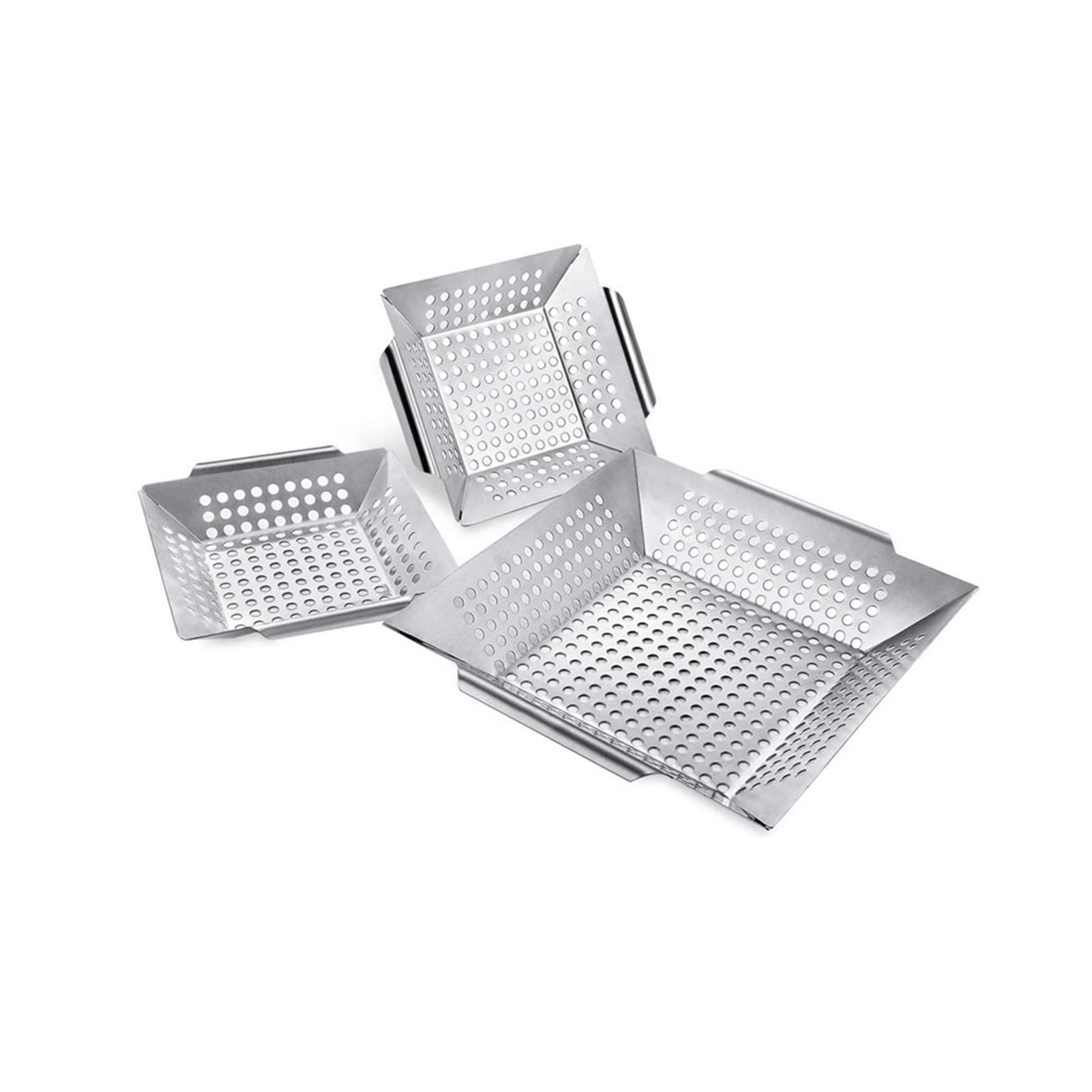 Perforowane kosze grillowe ze stali nierdzewnej - kosz grillowy na świeżym powietrzu, do grillowania warzyw, owoców morza i mięs, akcesoria do grillowania w kuchni /96(Small and Large)