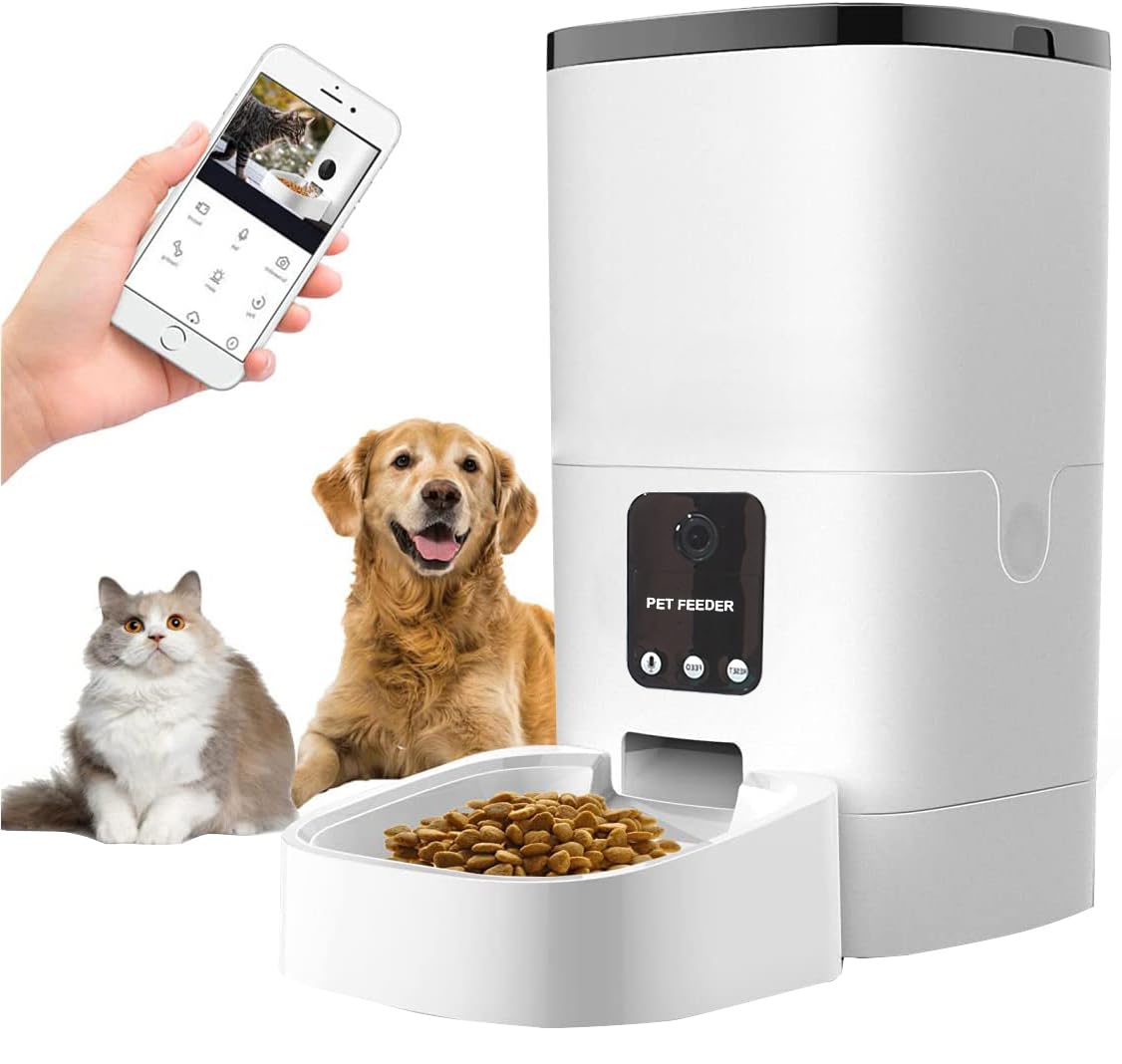 – Automatic Pet Feeder with 1080P Camera, Pet Food Dispenser for Cats and Dogs WiFi Smart Feeder with 6L 2-Way Audio, App Control, Timed Feeder, Voice Recorder for Schedule Feeding