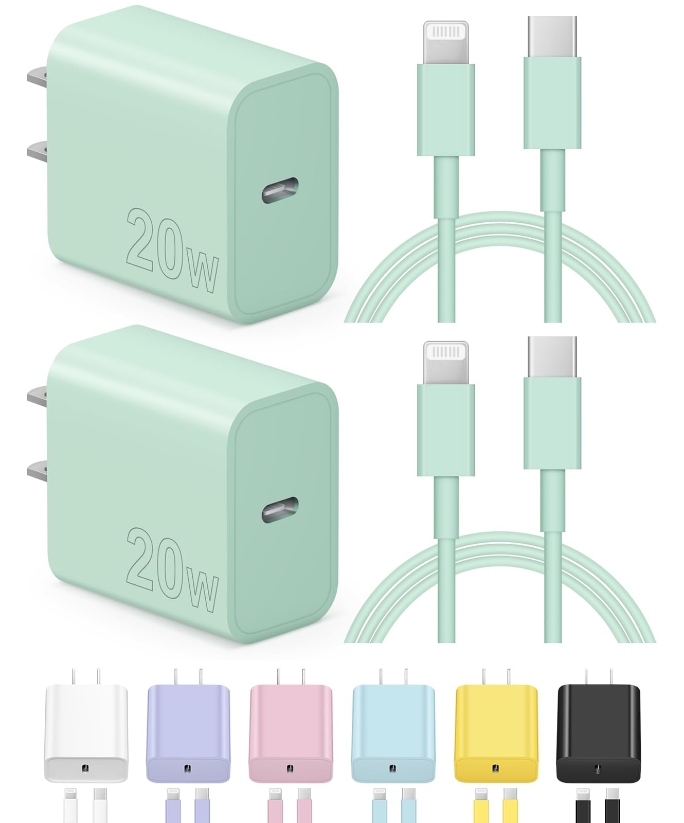 Charger for iPhone Charger Fast Charging 20W USB C Wall Charger with 6FT Super Fast Charger Cable Compatible with iPhone14/14 Pro Max/13/13Pro/12/12 Pro/11,iPad(Green)