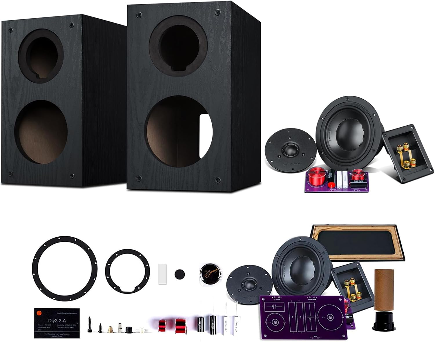 HiVi-Swans 2 Way Passive Bookshelf Speakers Pair - DIY Speaker Kit-Peak Power 120 Watt Bookshelf Speakers for Surrounds or Front