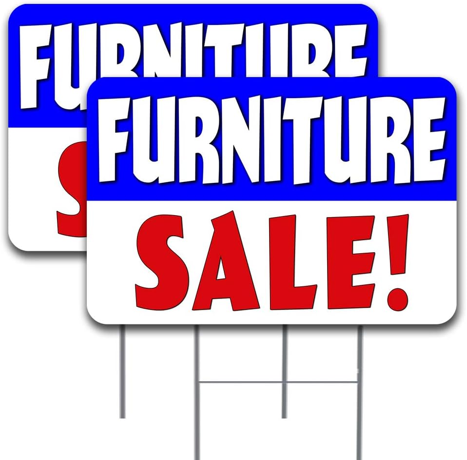 FURNITURE SALE 2 Pack Double-Sided Yard Sign 16" x 24" with Metal Stakes (Made in the USA)