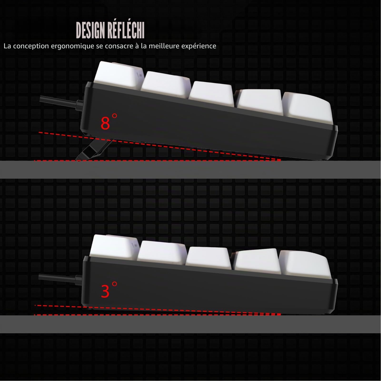 XUMIUZIY Clavier de Jeu Filaire à 60%, Mini Clavier de Jeu à Sensation Mécanique, Clavier Ultra Compact à 61 Touches Rétroéclairées RVB, Clavier Ergonomique pour Portable/PC/Gamer (Noir)