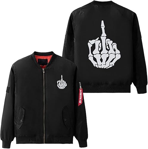 Miniatura 2 de Fuck Off Middle Finger Men's Flight Bomber Jackets Thicken Windproof Windbreaker Military Jacket Full Zip Outwear