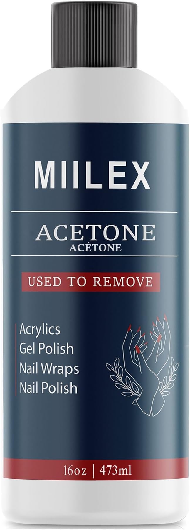 16oz 100% Pure Acetone - Nail Polish Remover for Natural, Gel, Acrylic, Shellac, and Glitter Nails | Professional Quality | Easy To Use | ACS Grade Solvent