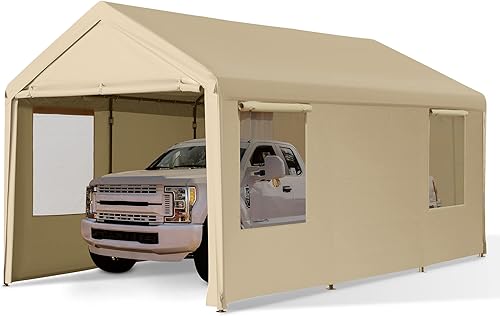 Gardesol Cochera de alta resistencia de 10 .05 x 20.05 pies con ventanas ventiladas, garaje portátil con paredes laterales y puertas extraíbles,