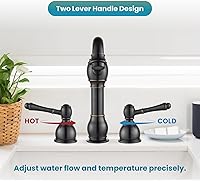 Vista 7 de gotonovo Grifos de baño de 8 pulgadas de extensión amplia para lavabo de 3 orificios, 2 manijas de palanca, montaje en cubierta con desagüe