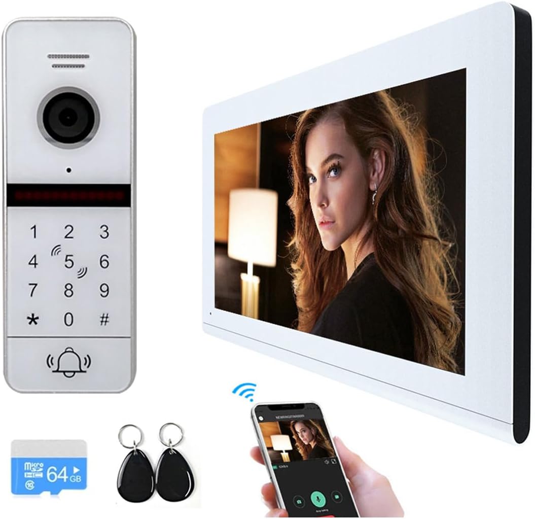 Wireless Video Intercom System Smart Home 1080P HD Night Vision Doorbell Camera Video Porteiro with 10''Touch Screen Monitor for Home Safety,Support Tuya 64GB