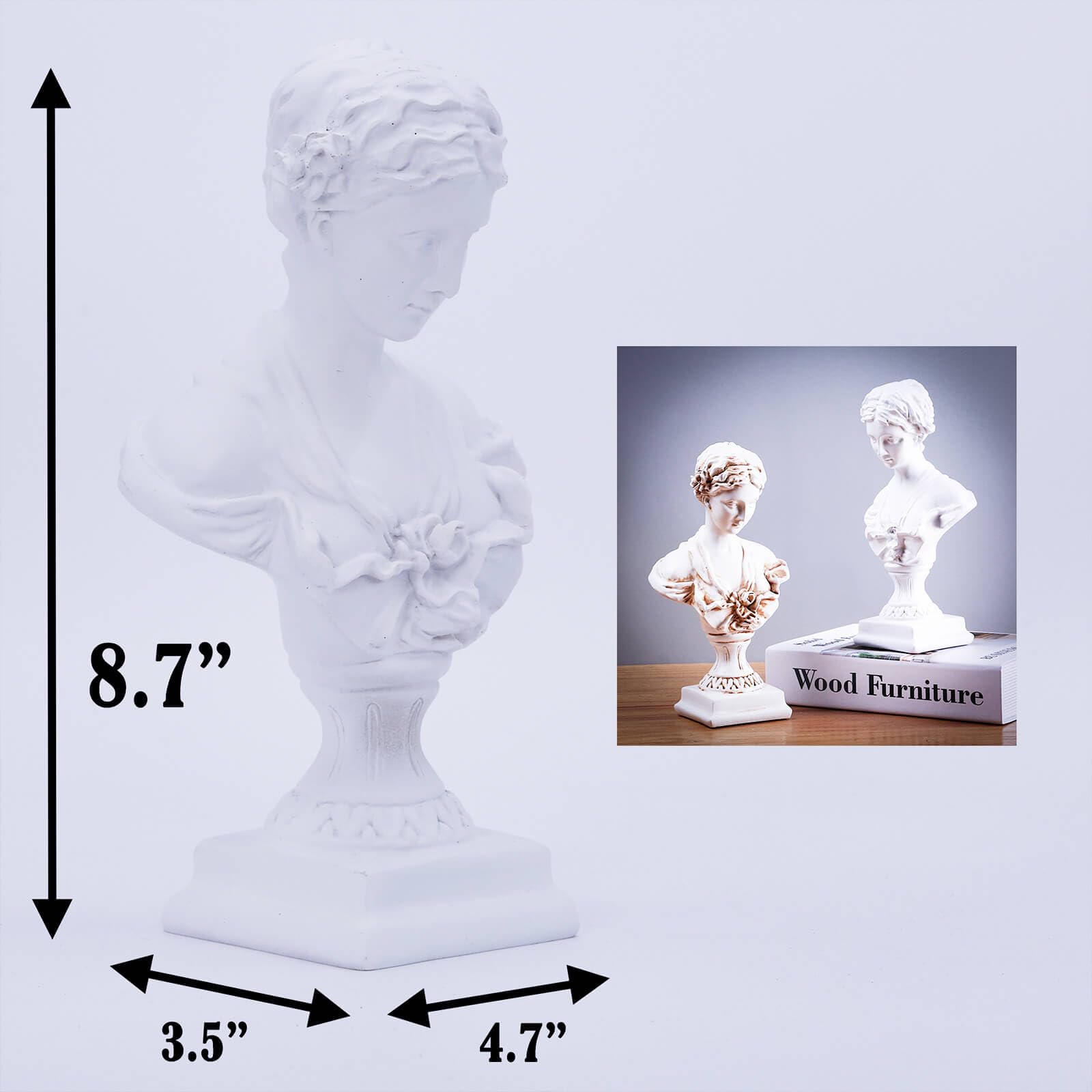Dalekana Goddess Bust Statue Classical Decoration Gift, Greek & Roman Mythology Art Indoor Replica Resin Sculpture, 8.7