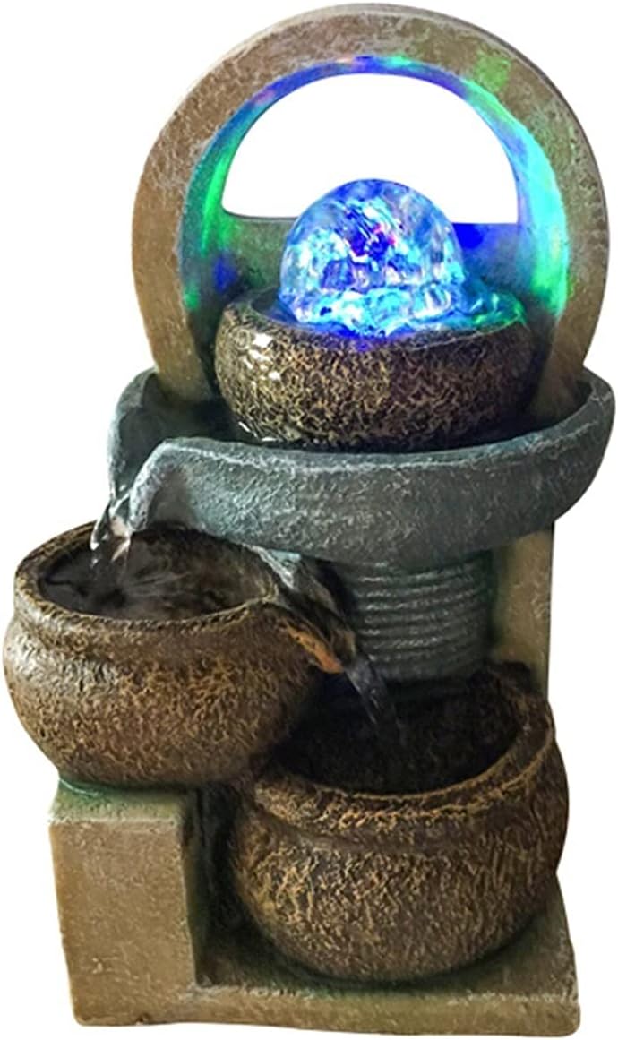 Tabletop Fountain Resin Tabletop Fountain Zen Meditation Fountain 3 Tiered Waterfall Water Fountain for Home Office Decor - Feng Shui Wheel Bonsai Humidifier Desktop Fountain