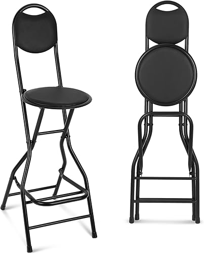 Taburete de bar plegable de 26 pulgadas de altura de asiento con respaldo, taburetes plegables acolchados de cuero para adultos, sillas plegables