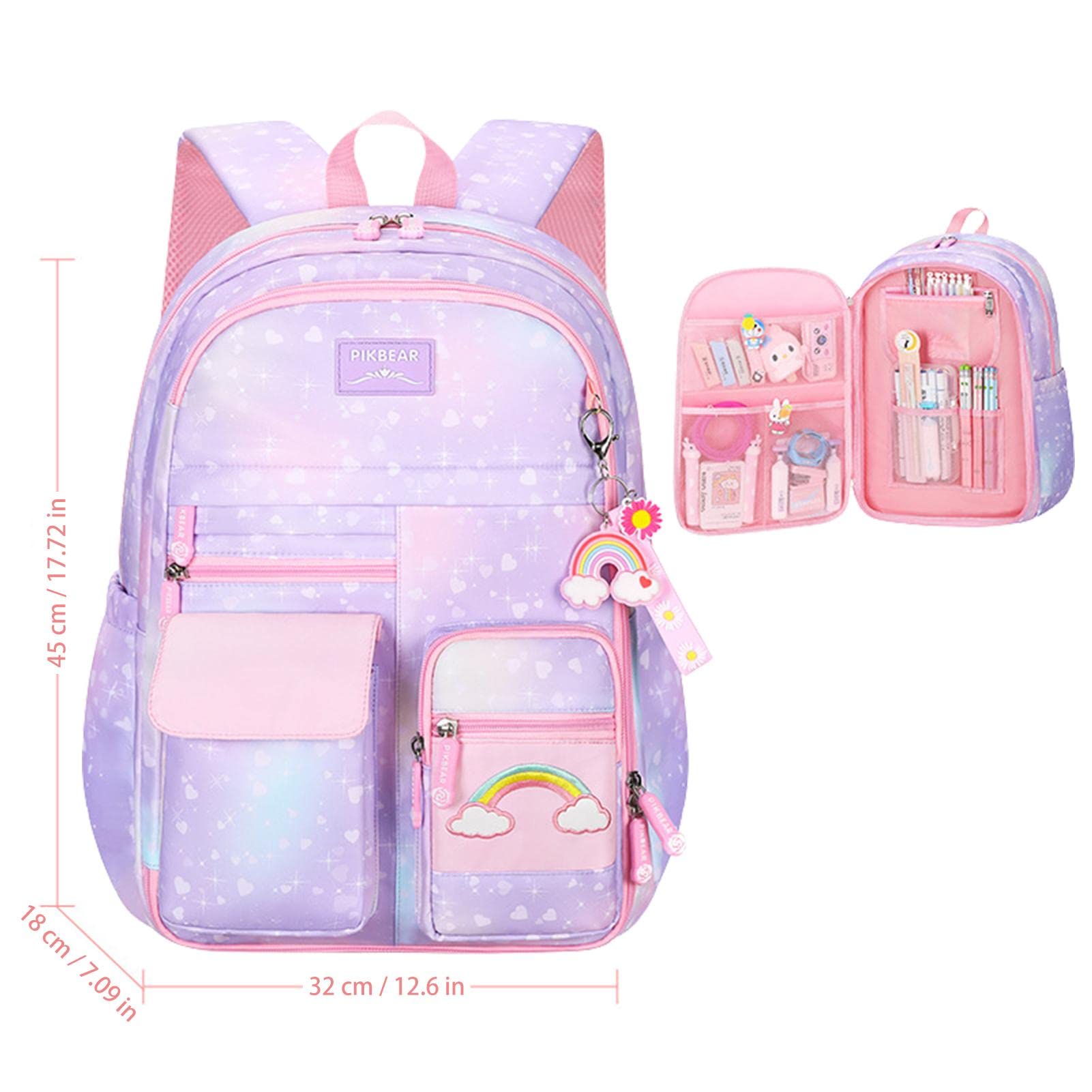 ZENWAWA Kids Backpack With Cat & Rainbow - Large 16.7 Inch School Bag, Reflective Strips For Boys & Girls - View #8