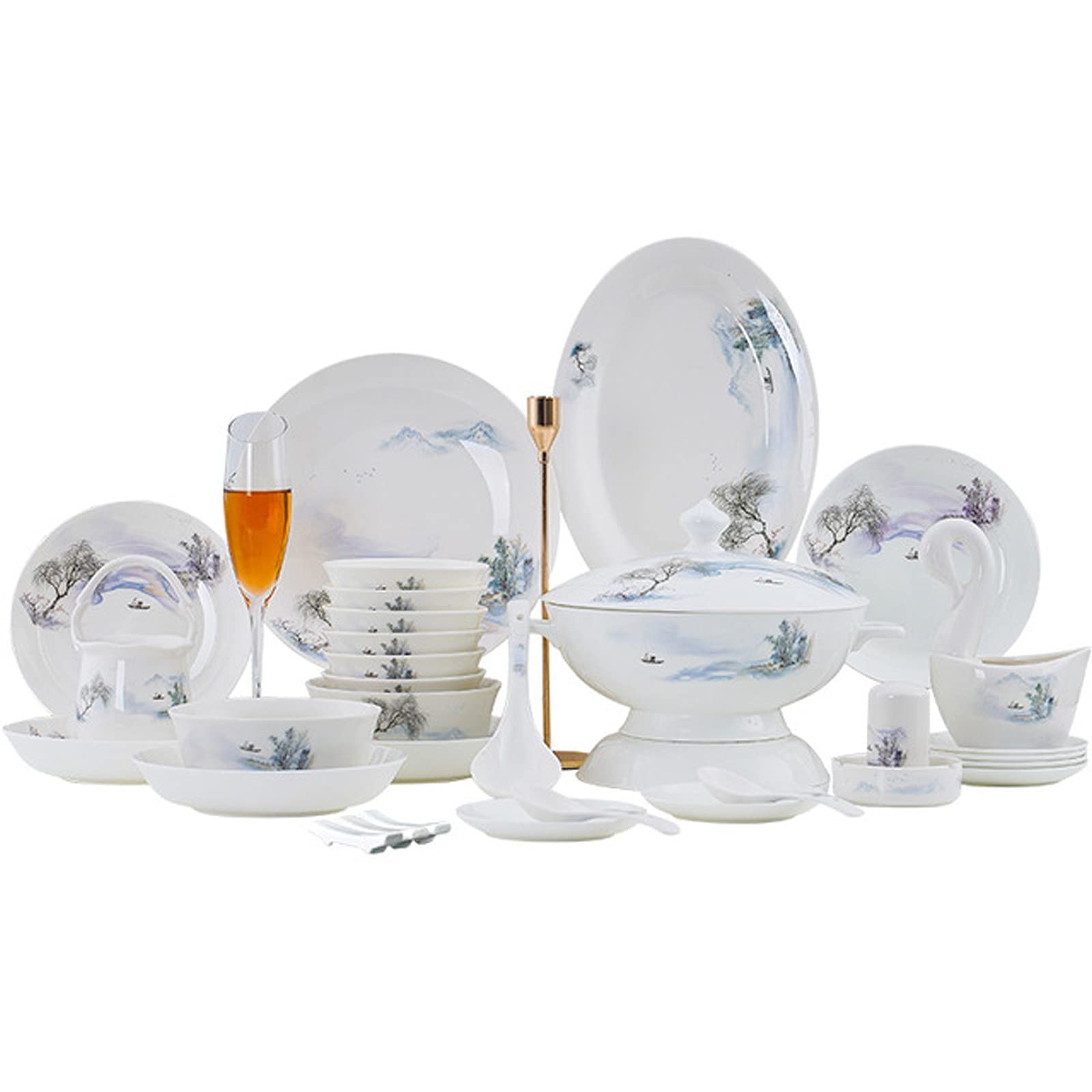 Bone China Dinner Sets Nordic Creative Relief Phnom Penh Kombination Keramik Geschirr Anzug Geeignet für Geschenke Hochzeit Hotel 60 Stück