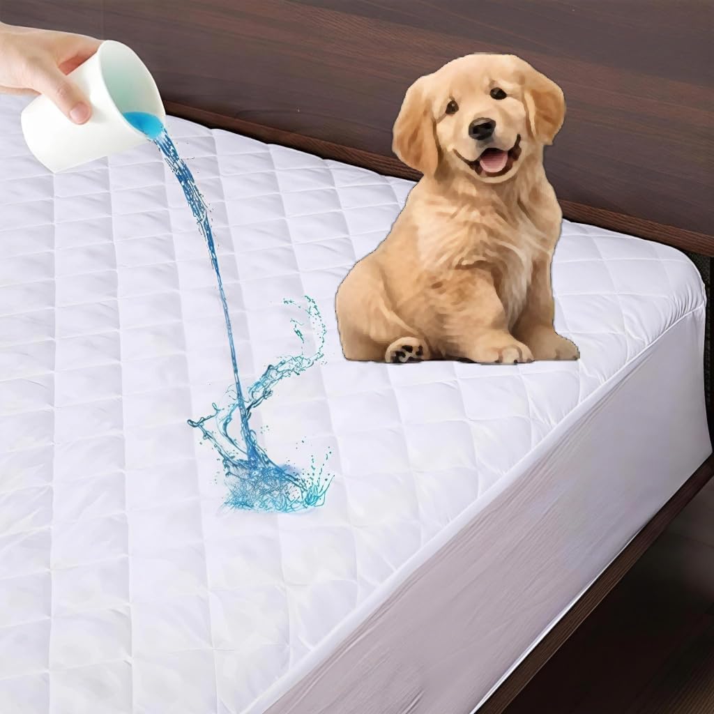 AwsumPick King Size Mattress Protector Waterproof, King Bed Protective Cover Waterproof, Elastic Fitted Mattress Protector, Cover Stretches up to 18 Inches Deep, Machine Washable