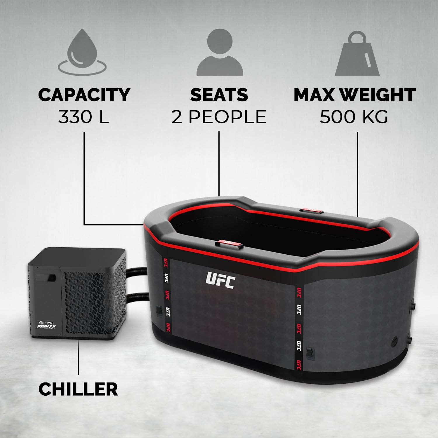 N NETSPA Pack Chiller 3 – 40 °C 5 kW Ice Bath UFC (SP-UFC301-CK5) – Kaltbad ICEBATH UFC Dropstitch mit Motor: Innovation im Dienste der Erholung – 170 x 67 x 92 cm – 1 Person – 320 l