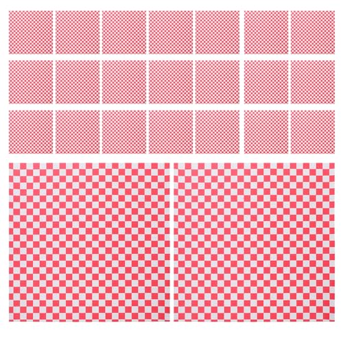Cabilock 500 Hojas Papel Antigrasa para Cocina Rojo Cuadros Desechables para Envolver Hamburguesas Sándwiches Pizza y Fritura Papel Resistente al Aceite para Hornear y Presentación de