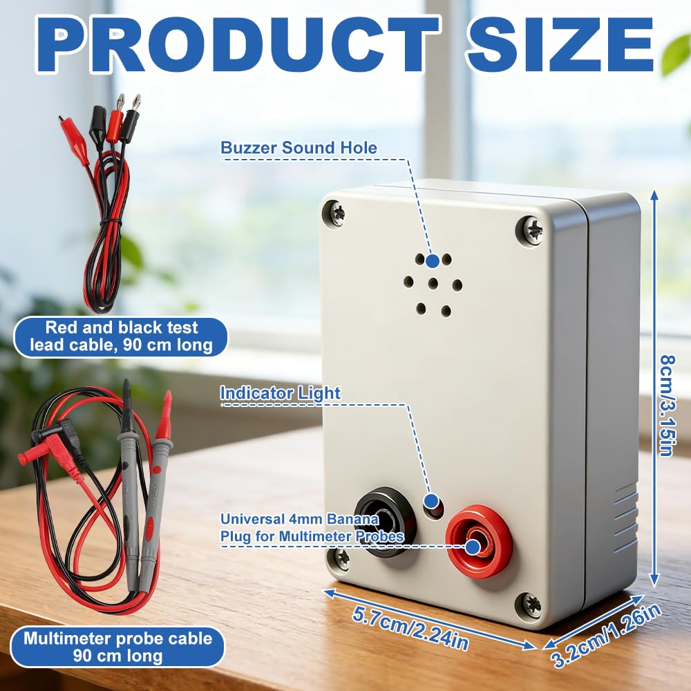 Tester di Continuità, HOVCEH 9V Tester Elettrico con Cicalino, Indicatore e Puntali per Tester per Cavi, Fili e Linee PCB