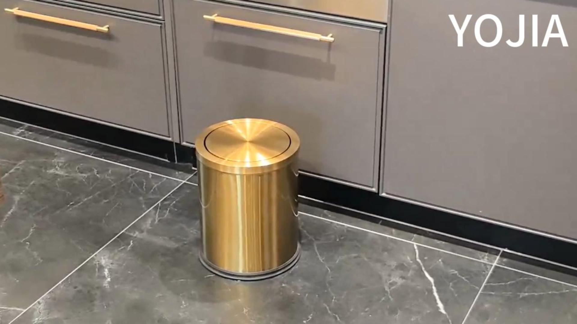Image of 4 Gallon Gold Bathroom Trash Can with Lid, Metal Brushed Waste Basket, Modern Garbage Can for Bedroom Powder Room Hotel Living Room Office Home (Gold)